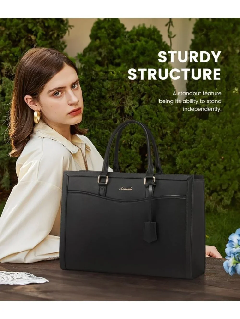 Stylish Laptop Tote Bag for Women | Large PU Leather Work Bag with Cup Holder